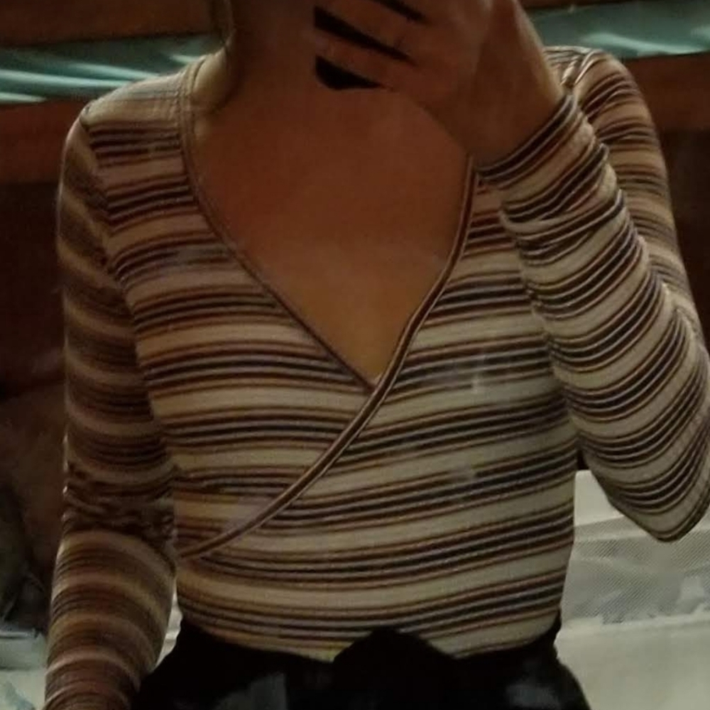 Onesie stripped low-cleavage shirt